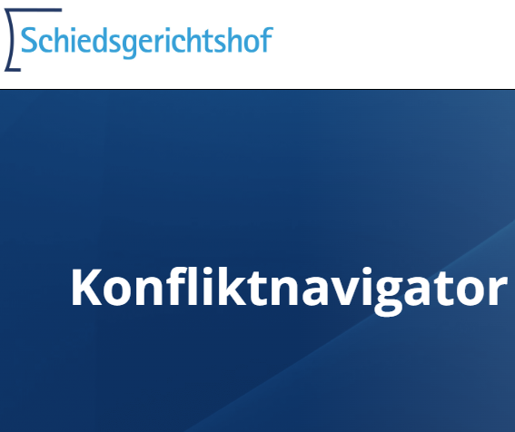 Bild zeigt Logo des Schiedgerichtshofs und das Wort Konfliktnavigator